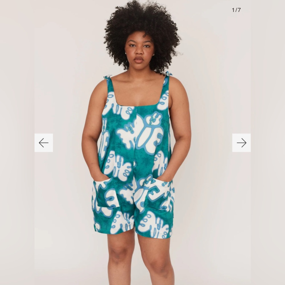 Lazy Oaf Acid Butterfly Romper Silky Deep Pocket Shoulder Tie Size 8 Ocean Color